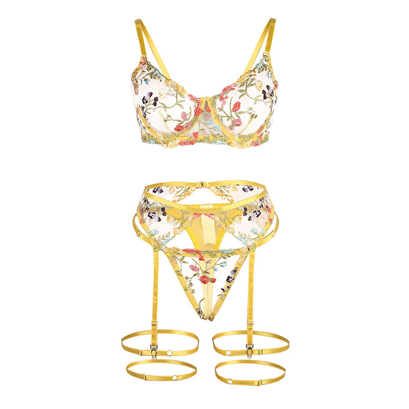 SUBBLIME - 954345 SUTIÃ + TANGA + CINTO-LIGA DESIGN FLORAL AMARELO S/M 6 Subblime - 954345 sutiã + tanga + cinto-liga design floral amarelo s/m - image 6