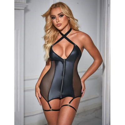 Subblime - 954444 vestido sexy de malha couro preto s/m subblime dresses caliente. Pt