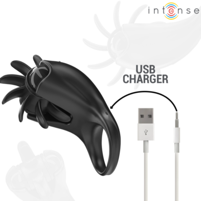 Intense - mabel anel vibratório 10 vibrações com estimulador de clitóris preto intense couples toys caliente. Pt