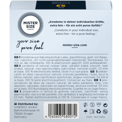 Mister size - preservativo tamanho m 53 mm 3 unidades mister size caliente. Pt