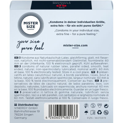 Mister size - preservativo tamanho xl 60 mm (3 unidades) mister size caliente. Pt