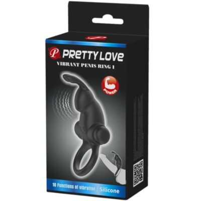Pretty love - anel vibratório + estimulador de clitóris de coelho 10 vibrações preto pretty love caliente. Pt