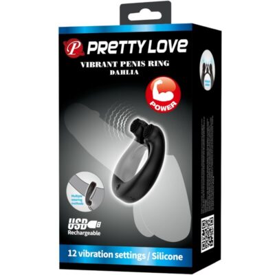 Pretty love - anel vibratório dália + estimulador de clitóris 12 vibrações preto pretty love caliente. Pt