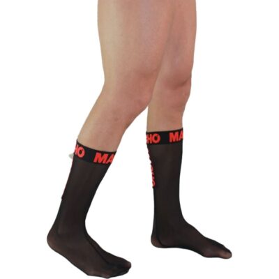 Macho - meias finas tamanho único preto/vermelho macho underwear caliente. Pt