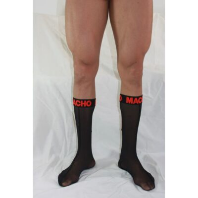 Macho - meias finas tamanho único preto/vermelho macho underwear caliente. Pt