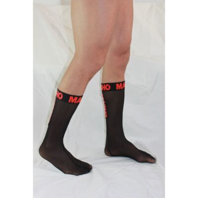 Macho - meias finas tamanho único preto/vermelho macho underwear caliente. Pt