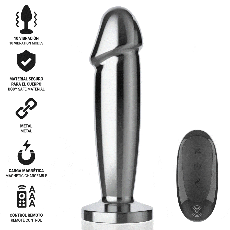 Alternative view of INTENSE - PLUG ANAL 10 VIBRAÇÕES DILDO DE METAL COM CONTROLE REMOTO M