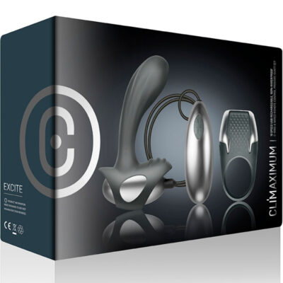 Climaximum - kit excite anel para pénis + massageador de próstata com fio climaximum caliente. Pt