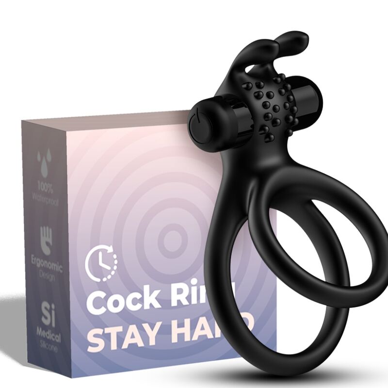 ARMONY - ANEL VIBRADOR DUPLO VIAJANTE PARA CASAIS COELHO PRETO 1 Armony - anel vibrador duplo viajante para casais coelho preto