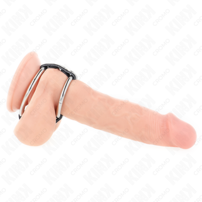 Alternative view of KINK - ANEL DE PÊNIS DUPLO DE METAL DE 3,8 CM A 5 CM CONECTADO COM COURO
