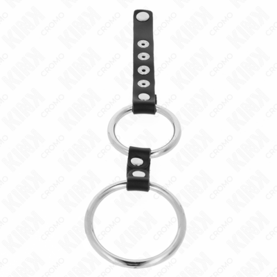 Kink - anel de pênis duplo de metal de 3,8 cm a 5 cm conectado com couro kink ring power caliente. Pt