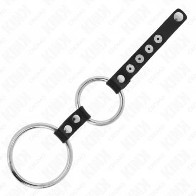 Kink - anel de pênis duplo de metal de 3,8 cm a 5 cm conectado com couro kink ring power caliente. Pt