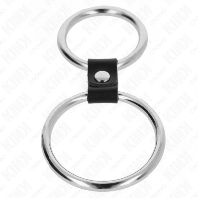 Kink - anel de pênis duplo de metal 3,7 cm a 5 cm conectado por tira de couro modelo 3 kink ring power caliente. Pt