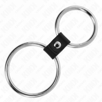 Kink - anel de pênis duplo de metal 3,7 cm a 5 cm conectado por tira de couro modelo 3 kink ring power caliente. Pt