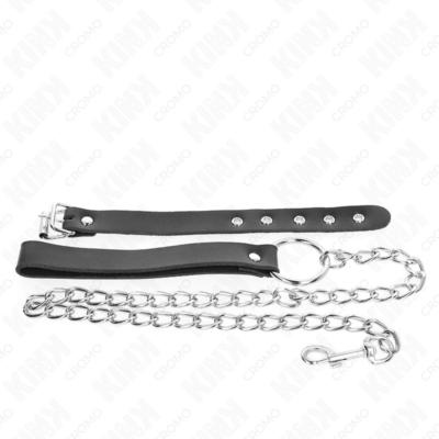 Kink - anel de couro para pênis com corrente 21,5 x 2 cm e corrente de metal 60 cm kink ring power caliente. Pt