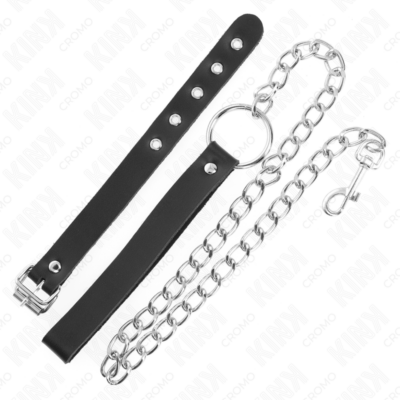 Kink - anel de couro para pênis com corrente 21,5 x 2 cm e corrente de metal 60 cm kink ring power caliente. Pt