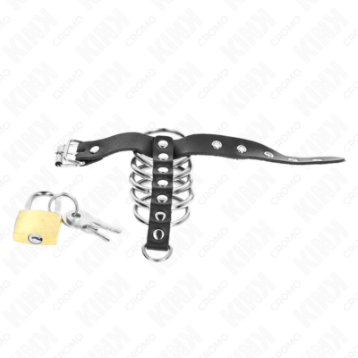 Kink - anel de couro para o pênis com tira de trava 21 x 2 cm e 5 anéis de metal de 3 cm a 4 cm kink ring power caliente. Pt