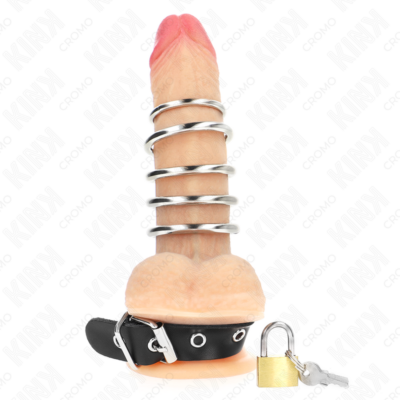 Alternative view of KINK - ANEL DE COURO PARA O PÊNIS COM TIRA DE TRAVA 21 X 2 CM E 5 ANÉIS DE METAL DE 3 CM A 4 CM