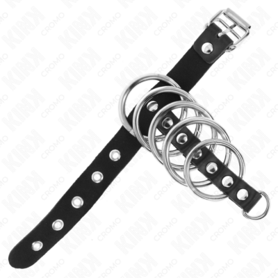 Kink - anel de couro para o pênis com tira de trava 21 x 2 cm e 5 anéis de metal de 3 cm a 4 cm kink ring power caliente. Pt