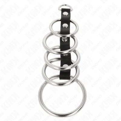 Kink - 5 anéis de metal de 3,2 cm a 5 cm conectados por couro kink ring power caliente. Pt