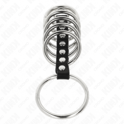 Kink - 7 anéis de metal de 3,2 cm a 5 cm conectados por couro kink ring power caliente. Pt