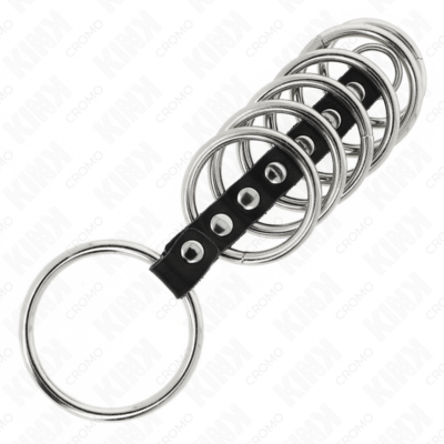 Kink - 7 anéis de metal de 3,2 cm a 5 cm conectados por couro kink ring power caliente. Pt