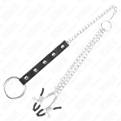 Kink - anel de pênis de metal com corrente e grampos de mamilo ajustáveis kink ring power caliente. Pt