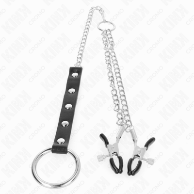 Kink - anel de pênis de metal com corrente e grampos de mamilo ajustáveis kink ring power caliente. Pt