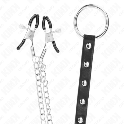 Kink - anel de pênis de metal com corrente e grampos de mamilo ajustáveis kink ring power caliente. Pt