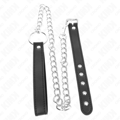 Kink - anel de couro para o pênis 21,5 x 2 cm com corrente de metal de 60 cm e tira de couro kink ring power caliente. Pt
