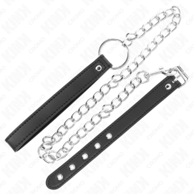 Kink - anel de couro para o pênis 21,5 x 2 cm com corrente de metal de 60 cm e tira de couro kink ring power caliente. Pt