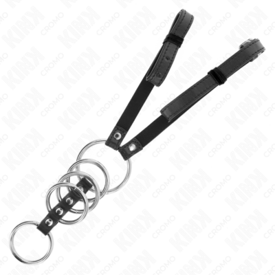 Kink - 5 anéis de pênis 3,8 cm a 5 cm metal com cinto de couro 112 cm kink ring power caliente. Pt