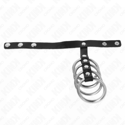 Kink - 4 anéis de metal 3,8 cm conectados com tira de couro 22 x 1,5 cm e fecho de pressão kink ring power caliente. Pt