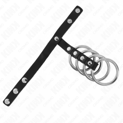 Kink - 4 anéis de metal 3,8 cm conectados com tira de couro 22 x 1,5 cm e fecho de pressão kink ring power caliente. Pt