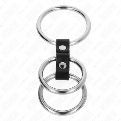 Kink - anel de pênis triplo de metal de 3,7 cm a 5 cm conectado com couro kink ring power caliente. Pt