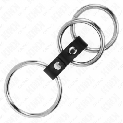 Kink - anel de pênis triplo de metal de 3,7 cm a 5 cm conectado com couro kink ring power caliente. Pt