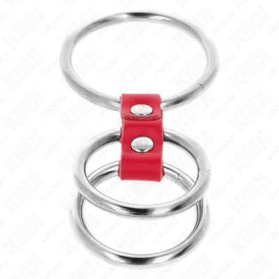 Kink - anel de pênis triplo de metal de 3,7 cm a 5 cm conectado com couro vermelho kink ring power caliente. Pt