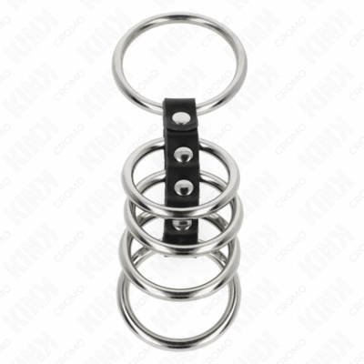 Kink - 5 anéis de pênis de 3,7 cm a 5 cm de metal conectados por couro kink ring power caliente. Pt
