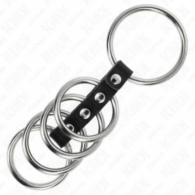 Kink - 5 anéis de pênis de 3,7 cm a 5 cm de metal conectados por couro kink ring power caliente. Pt