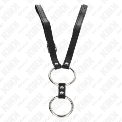 Kink - anel de pênis duplo de metal 3,8 cm a 5 cm com cinto de couro 112 cm kink ring power caliente. Pt