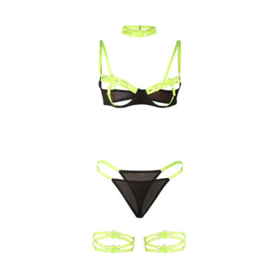 Subblime - 955281 conjunto de sutiã com colar e detalhes nas pernas verde fluorescente l/xl subblime sets caliente. Pt