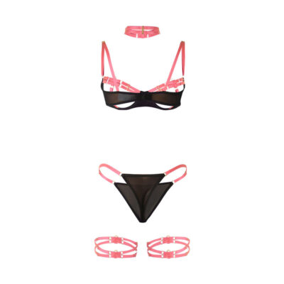 Subblime - 955304 conjunto de sutiã com colar e detalhes nas pernas rosa fluorescente l/xl subblime sets caliente. Pt