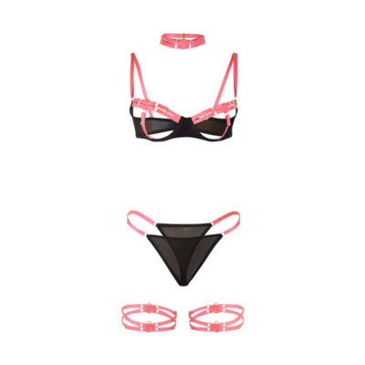 Subblime - 955304 conjunto de sutiã com colar e detalhes nas pernas rosa fluorescente l/xl subblime sets caliente. Pt