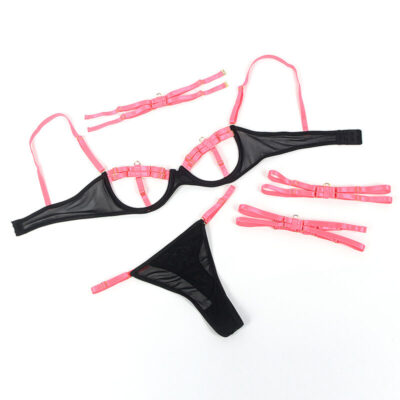 Subblime - 955304 conjunto de sutiã com colar e detalhes nas pernas rosa fluorescente l/xl subblime sets caliente. Pt