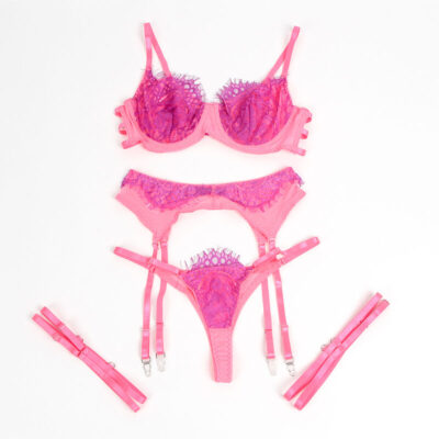 Subblime - 955359 conjunto de sutiã com renda e ligas rosa e roxo s/m subblime sets caliente. Pt