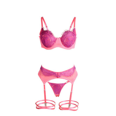 Subblime - 955359 conjunto de sutiã com renda e ligas rosa e roxo s/m subblime sets caliente. Pt