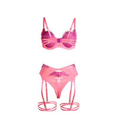 Subblime - 955366 conjunto de sutiã com renda e ligas rosa e roxo l/xl subblime sets caliente. Pt
