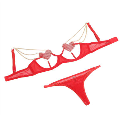 Subblime - 955519 conjunto de sutiã com correntes e malha coração vermelho s/m subblime sets caliente. Pt