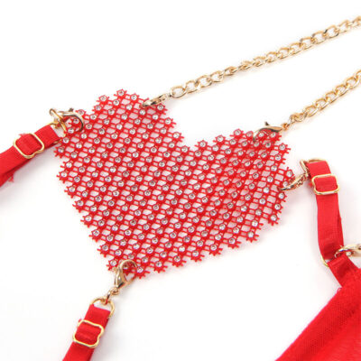 Subblime - 955519 conjunto de sutiã com correntes e malha coração vermelho s/m subblime sets caliente. Pt