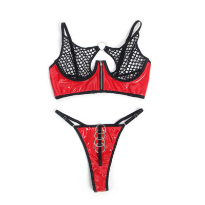 Subblime - 955533 conjunto de sutiã de couro vermelho com zíper de malha s/m subblime sets caliente. Pt